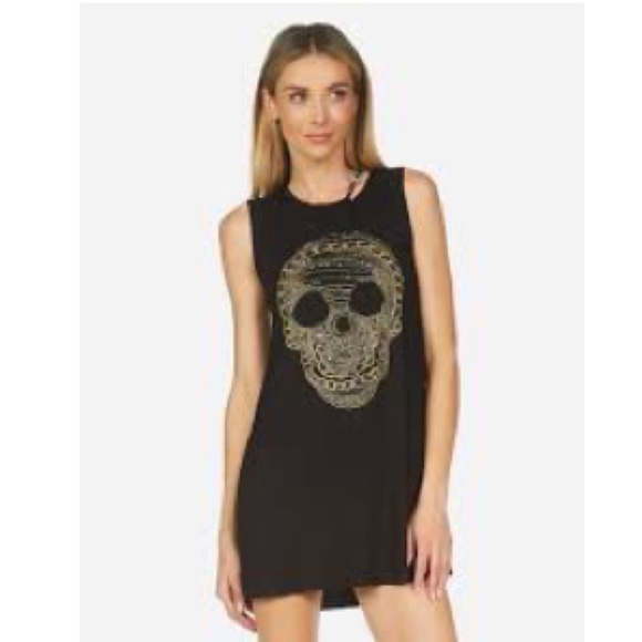 Lauren Moshi Deanna Nailhead Skull Studded Skull Mini Shirt Dress Black Onyx S - Picture 5 of 5